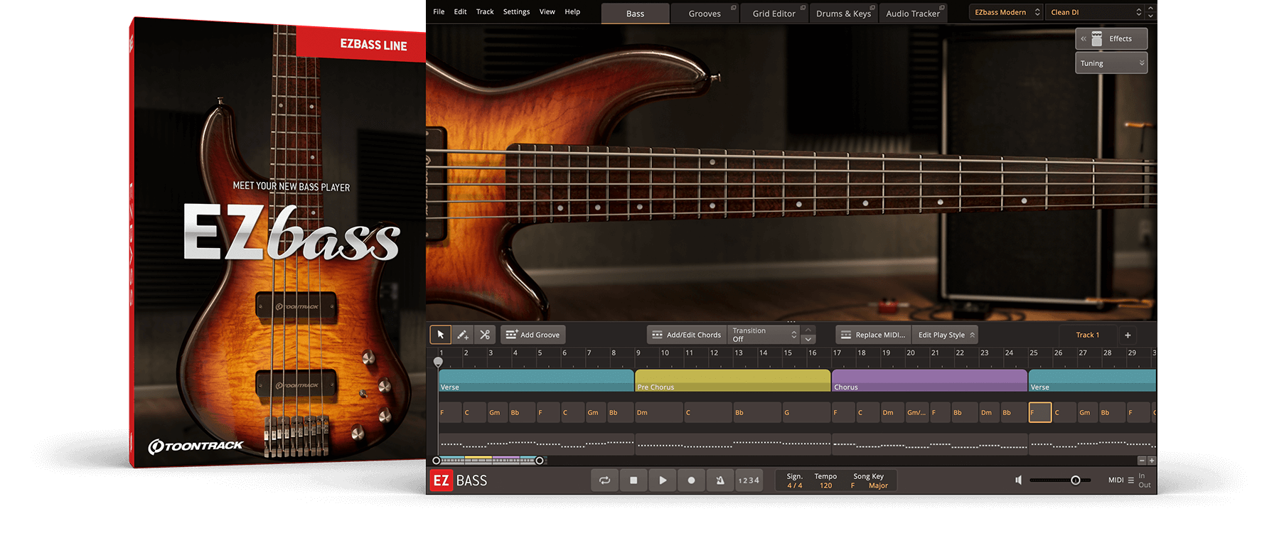自动贝斯音色！Toontrack EZbass v1.2.0 CE WIN&MAC （含完整音色库+MIDI包）