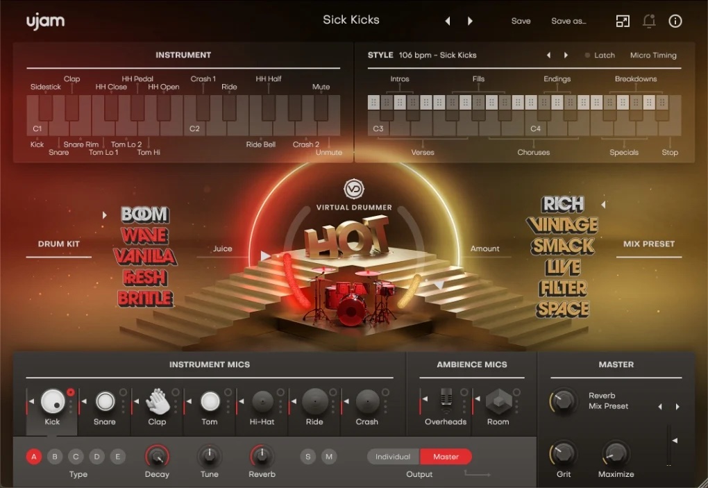 嘻哈虚拟鼓手！UJAM Virtual Drummer HOT v2.3.0 Rev WIN版（含音色库）