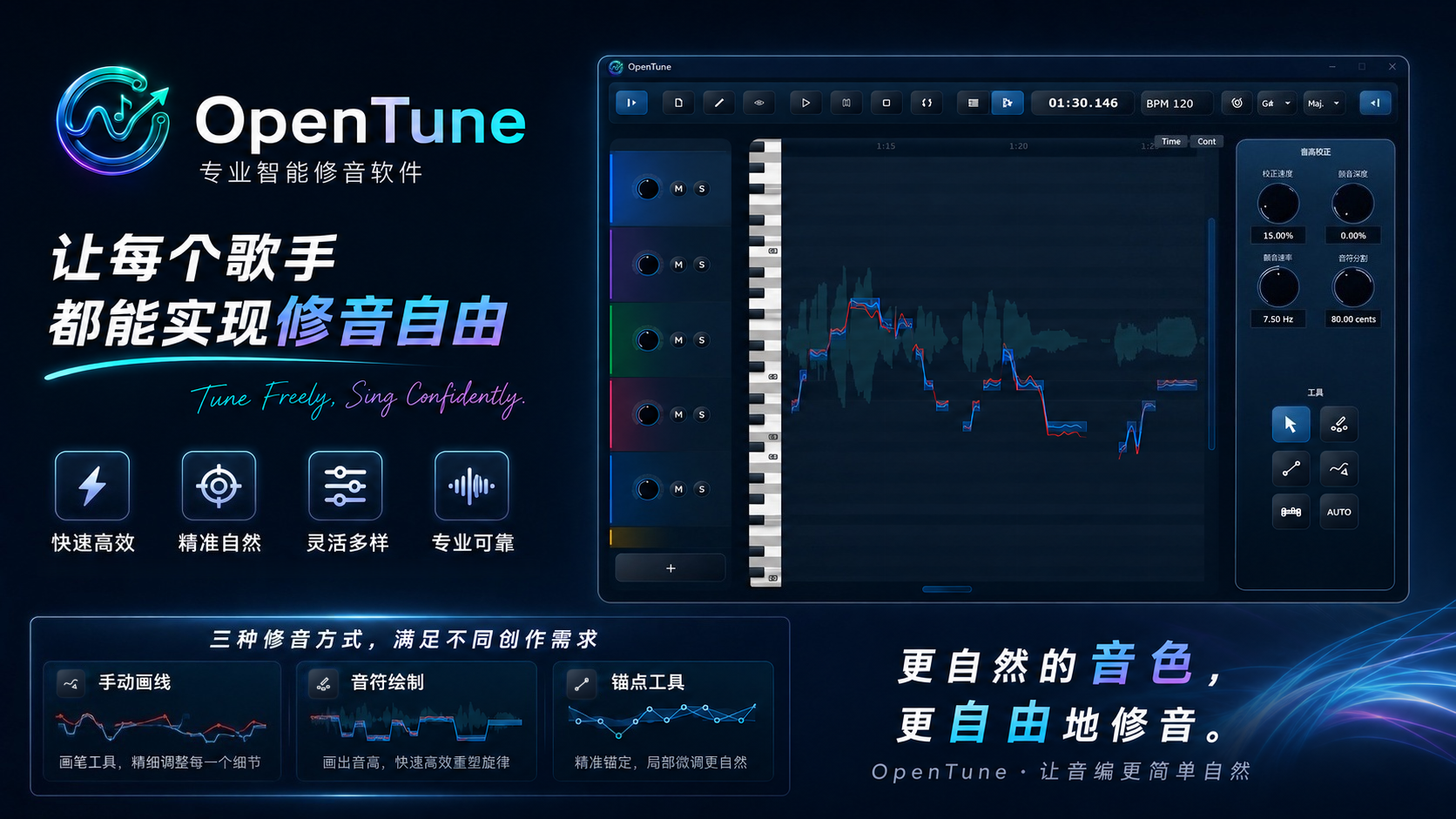超强人声自动音高修正工具!OpenTune v1.8.1 WIN&MAC
